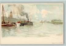 6800 Arnhem 1898 Lithographie / Künstlerkarte Dampfpinasse , sehr gute Erhaltung AK