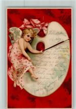 mit einer Farbpalette und Pinsel, gute Erhaltung Amor 1901 Lithographie