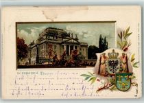 W6200 Wiesbaden Theater Wappen 1901 Lithographie / Prägedruck