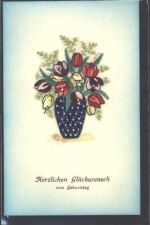 Seidenstick Geburtstag Blumenvase keine AK Seide (gestickt) AK mit Stickerei