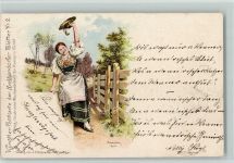 Nr. 2 - Werbung für Wochenschrift - Tracht, sign Mukarowsky AK Meggendorfer Blätter 1899 Gebrauchsspuren