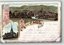 34117 W3500 Kassel , Hess 1898 Lithographie Gruss aus - Panorama, Neue Kirche, Philipp Frey