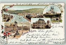 4020 Linz 1899 Lithographie Franz-Josef-Platz Mariendom Pöstlingberg