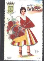 Funchal Wappen Tracht Künstlerkarte AK Seide (gestickt) AK mit Stickerei