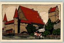 91550 W8804 Dinkelsbühl Künstlersteindruck Stadtmühle und Nördlinger Tor sign
