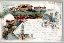 02625 O8600 Bautzen 1900 Lithographie Schlosstraße Georgdenkmal Blick vom Eselberg
