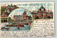 10115 O1193 Treptow 1896 Lithographie Gewerbe-Ausstellung 1896 Marine Schauspiel Gartenbau-Ausstellung Pavillon der Stadt Vorläufer