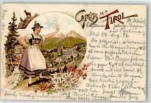 83471 W8240 Berchtesgaden 1893 Gebrauchsspuren Tiroler Tracht Gämse Edelweiß Vorläufer Ort handschriftlich Lithographie