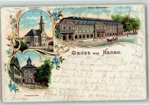 63450 W6450 Hanau 1902 Lithographie Johanneskirche Kurhaus Wilhelmsbad Frankfurter Tor