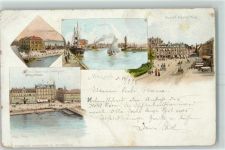 Malmö 1898 Lithographie Jernvagsstationen Hamnen Gustaf Adolfs Torg Stel Horn och Fiskorget