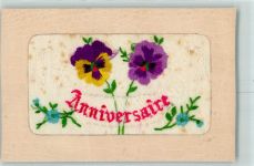 Seidenstickerei Blumen Anniversaire Passepartout AK Seide (gestickt) AK mit Stickerei