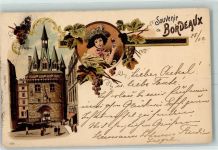 33000 Bordeaux 1898 Gebrauchsspuren Frau Weinglas Weintrauben Lithographie