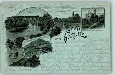 02826 O8900 Görlitz , Neiße 1899 Lithographie / Mondschein Viadukt Eisenbahn Gasthaus Weinberg Landeskrone