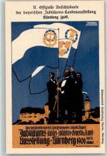 W8500 Nürnberg II: Offizielle Ansichtskarte der bayerischen Jubiläums-Landesausstellung 1906 Fahnen Privatganzsache