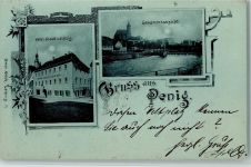 09322 O9294 Penig 1900 Mondschein Gruss aus - Hotel Stadt Leipzig, Partie am Wehr AK