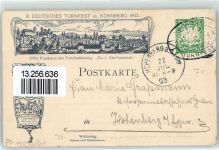 W8500 Nürnberg X. Deutsches Turnfest 1903 Offizielle Postkarte der Turnfestleitung Nr 1 Die Feststadt Einzug der Turner sign A. Jöhnssen Privatganzsache Lithographie / Künstlerkarte