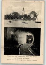 10115 O1193 Treptow 1911 - Gruss aus der Tunnelbahn unter der Spree Stralau Segelboot Ruderboot