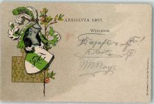 W8120 Weilheim i. OB Absolvia Studentenwappen 1907 Lithographie