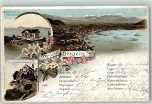 6900 Bregenz 1896 Lithographie Pfänderspitze mit Hotel Pfänder St. Gebhardskapelle