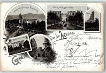 67098 W6702 Bad Dürkheim 1900 Lithographie Klosterruine Limburg Turm Chor Kreuzgang