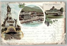 65385 W6220 Niederwald , Jagdschloß 1897 Lithographie Niederwalddenkmal Hotel zum Anker Hotel u. Pension Jagdschloss