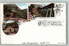 Hart´s Location NH Lithographie White Mountains Willey Brook Brigde and Mount Willard The Old Willey House Frankenstein Trestle