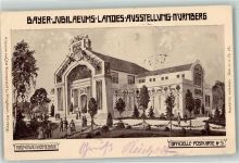 W8500 Nürnberg Bayer. Jubiläums-Landes-Ausstellung Forst-Verwaltungsgebäude Off. Postkarte Nr 5 Privatganzsache Gebrauchsspuren