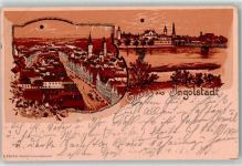 85049 W8070 Ingolstadt , Donau 1901 Lithographie / Mondschein