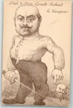 Karikatur Duell de Dion - Gerault - Richard sign. Oren S. Politik 1900