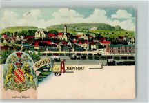 88326 W7960 Aulendorf , Württ 1910 Gebrauchsspuren Gruss aus - Litho, Wappen , Bahnhof, Eisenbahn AK