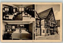 91541 W8803 Rothenburg ob der Tauber - Gasthaus zum Breiterle Fremdenzimmer Bett Waschtisch Spiegel Wandbild Fachwerkhaus Gastraum Blumen Vase