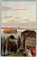 W7990 Friedrichshafen Luftschiffhalle im Bodensee Zeppelin 1910 Künstlerkarte