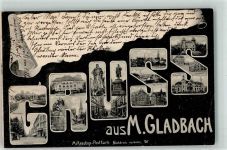 41061 W4050 Mönchengladbach 1904 - Volksgarten Abtei Berg Bahnhofstraße Schillerplatz Mikroskop-Postkarte