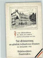 66111 W6600 Saarbrücken Künstlerkarte Zur Erinnerung bestandene Examen Kriegsjahr 1918 Ursulinenschule Schwarz-Weiß-Rot