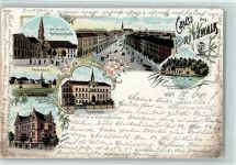 16928 O1920 Pritzwalk 1900 Lithographie Gruss aus - Krankenhaus, Bank, AK