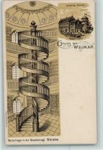 99423 O5300 Weimar , Thür Lithographie Bibliothek Wendeltreppe Buch