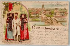32423 W4950 Minden , Westf 1898 Lithographie Wappen Westfälische Volkstrachten