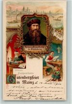 W6500 Mainz a Rhein Offiz. Festpostkarte AK Gutenberg 1900 Lithographie