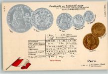 Prägedruck Münzenkarte und Nationalflagge Münzabbildungen Geld auf AK Lithographie