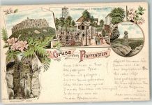 01824 O8305 Königstein , Sächs Schweiz 1898 Lithographie Goldschmidt-Höhle Barbarine Gasthaus auf dem Pfaffenstein Farn Vers