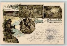 W7861 Hasel Gruss aus - Erdmannshöhle , Zwerg, AK Tropfsteinhöhle 1898 Lithographie