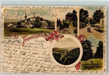 09623 O9202 Frauenstein 1905 Lithographie Vom Sandberg aus Zeisigstein Aufsteig zum Schloss Partie im Gimmlitzthal Lärchen-Allee