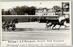 Wien 2. Bezirk, Leopoldstadt Rennen 1. + 2. Kategorie 18.4.1934 Stall Breslau Trabrennen Foto AK