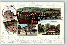 99636 O5235 Rastenberg 1900 Lithographie Post Badehaus Kurhaus Bad Finneck Schwalben