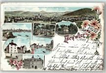 37269 W3440 Eschwege 1899 Lithographie Leuchtbergshalle Kaiserl. Postamt Werra-Brücke Hessen-Denkmal