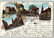 38518 W3170 Gifhorn 1897 Karte beschädigt Schloss Gifhorn Hauptstraße Kirche Lithographie