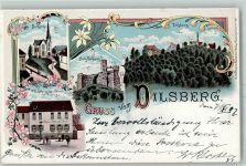 69151 W6903 Dilsberg 1897 Lithographie Ev. Kirche Burg Gasthaus Zur Sonne von K. Broy