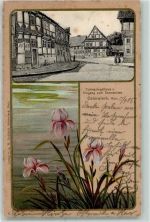 38835 O3606 Osterwieck 1905 Lithographie Eulenspiegelhaus und Eingang zum Sonnenklee