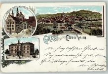 77955 W7637 Ettenheim 1898 Gebrauchsspuren Kirche Rathaus Gymnasium Gruss Zigarren Fabrik Schindler Lithographie