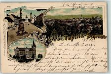 Teplice Teplitz-Schönau 1902 Lithographie Schlossplatz Real- Ober-Gymnasium